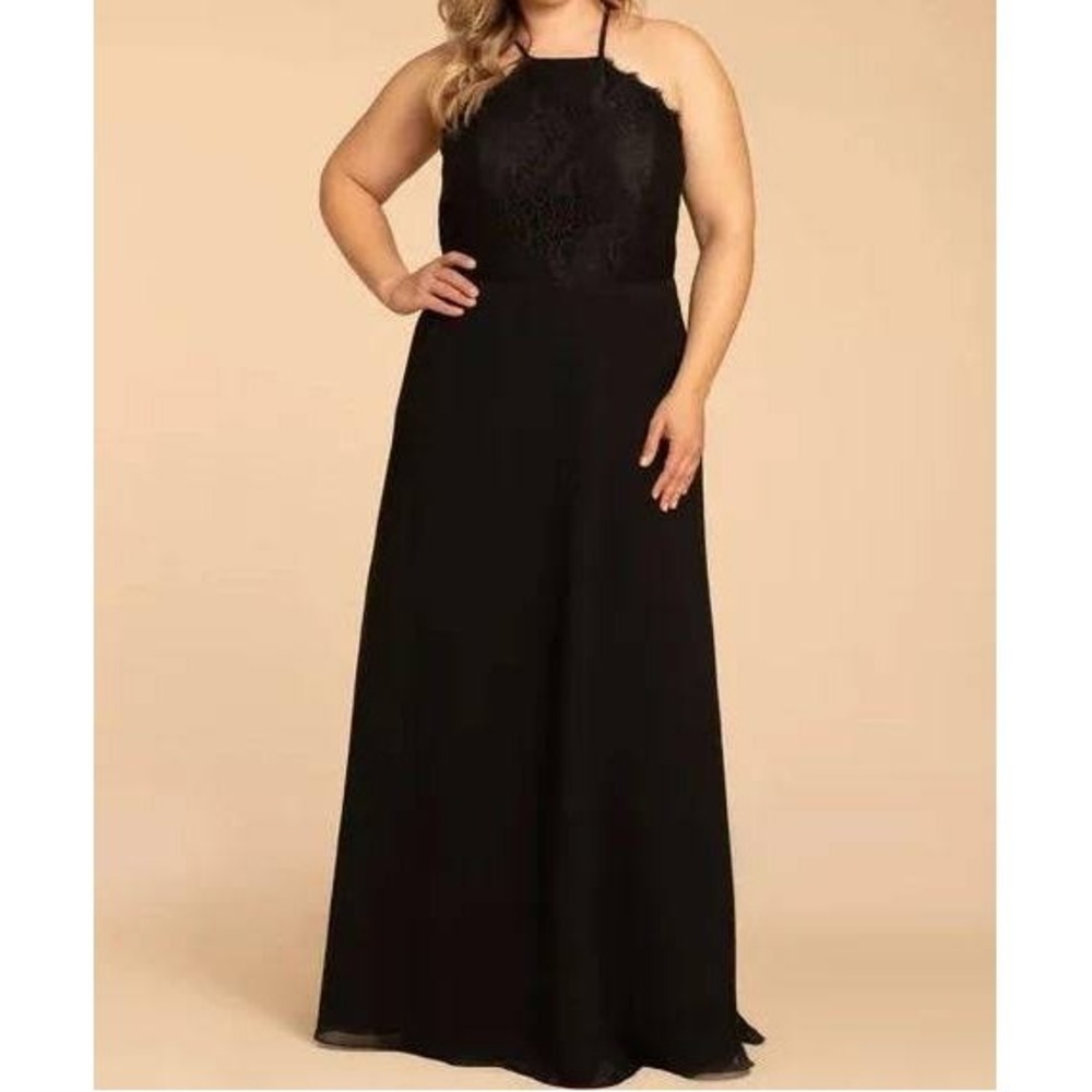 Black Halter Neck Lace Top Dress Gown Elegant Formal Evening Party Size 20